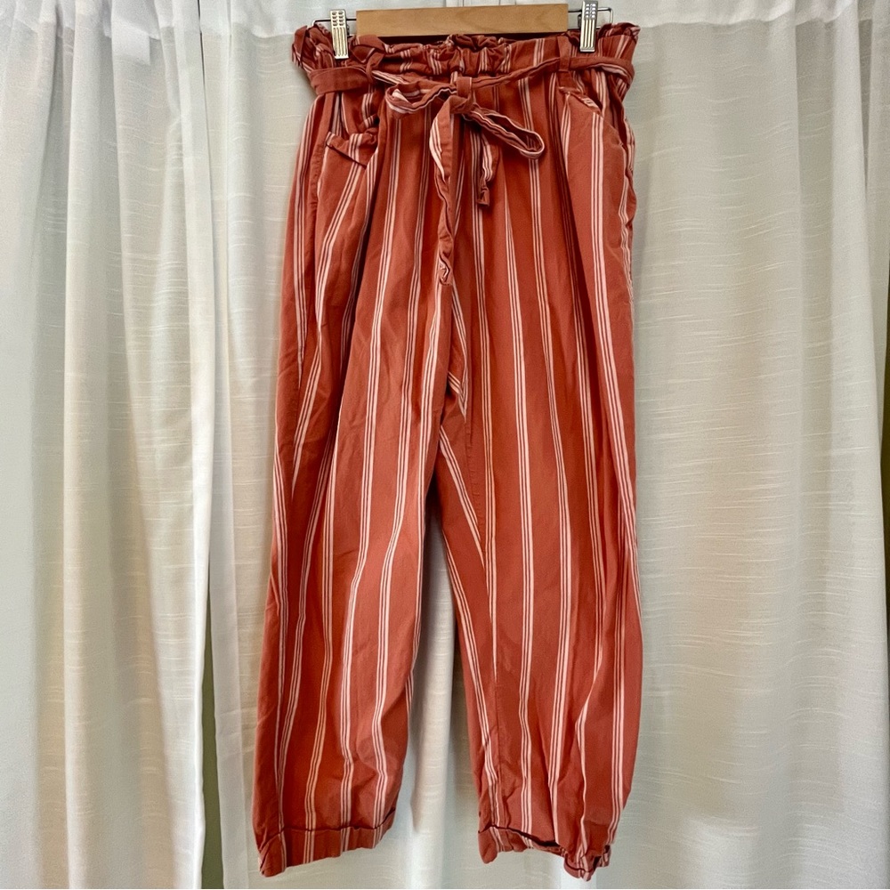 THREAD & SUPPLY Linen Pants Orange White Strips Drawstring Waist Size XL